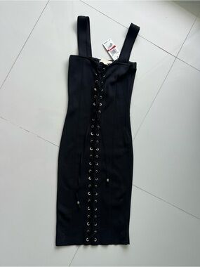 Michael Kors Black Lace-Up Bodycon Dress